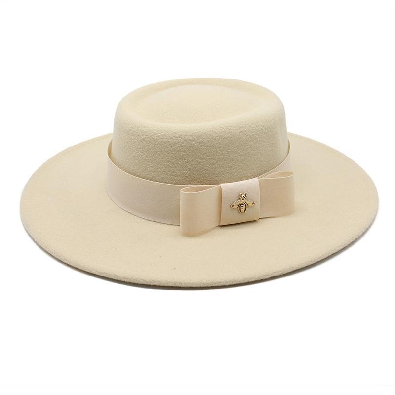 British Elegant Ring-Shaped Concave Flat-Topped Woolen 8.5Cm Top Hat Men'S And Women'S Flat-Topped Woolen Top Hat