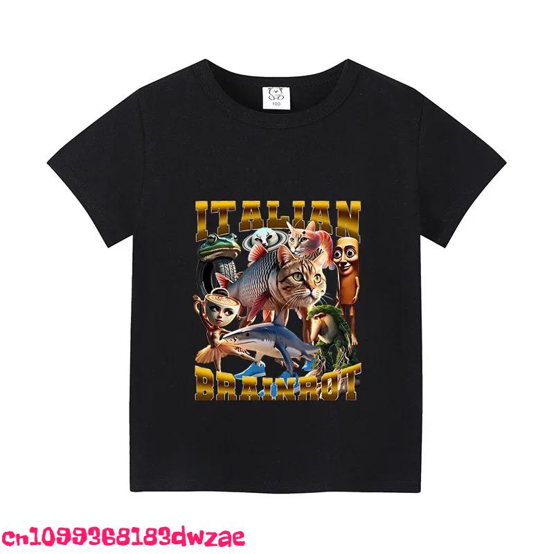 Children's T-shirt Cappuccino Assassino Short Sleeve Top Children's Fun Meme Cute T-shirt Summer Clothing