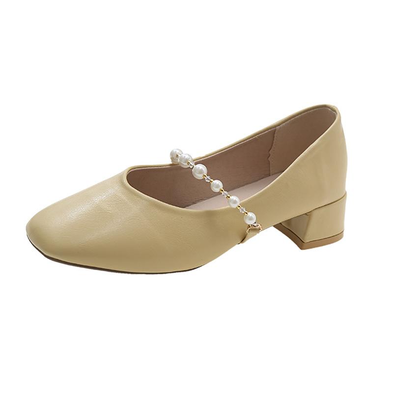 Low New Summer Versatile Single Shoes Women's Spring and Autumn Shallow Mouth Pearl Year Flat-soled Doudou Shoes Heel Night