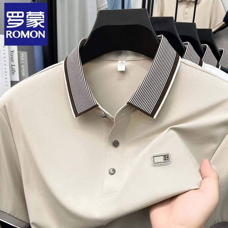 ROMON Men's Summer Business Casual Short-Sleeve Polo T-Shirt