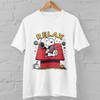 Relax Snoopy T-Shirt Reading On Doghouse Funny Cartoon Tee Vintage Style Graphic