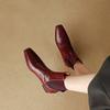 Fashion 2025 New Autumn Women Boots Genuine Leather Women Shoes Square Toe Height Increasing Shoes Slip-on Ankle Boots Solid Daily Shoes