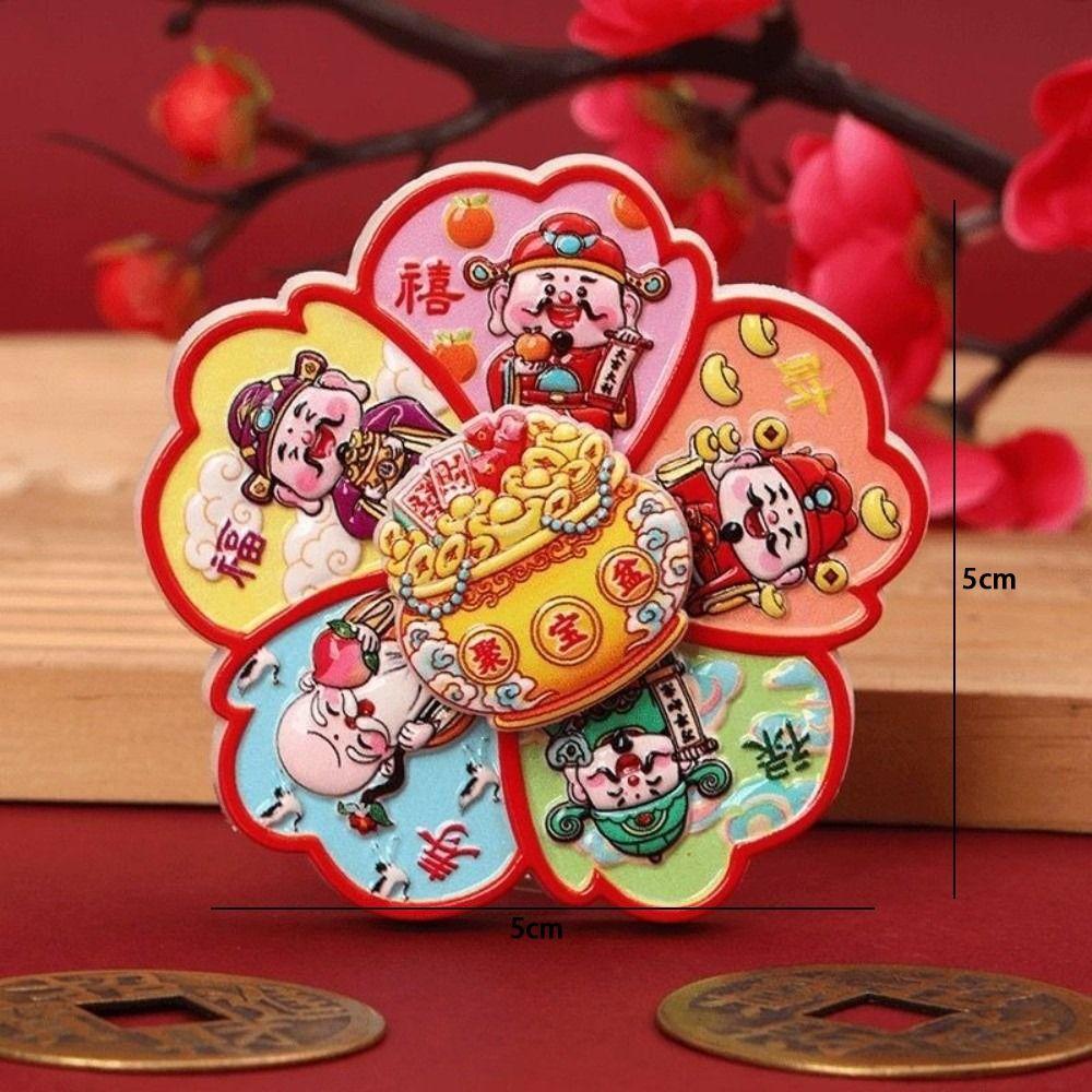 Chinese Style Fridge Magnets Cartoon Horse Year Traditional Refrigerator Magnets 3D Rotating God of Wealth Magnets