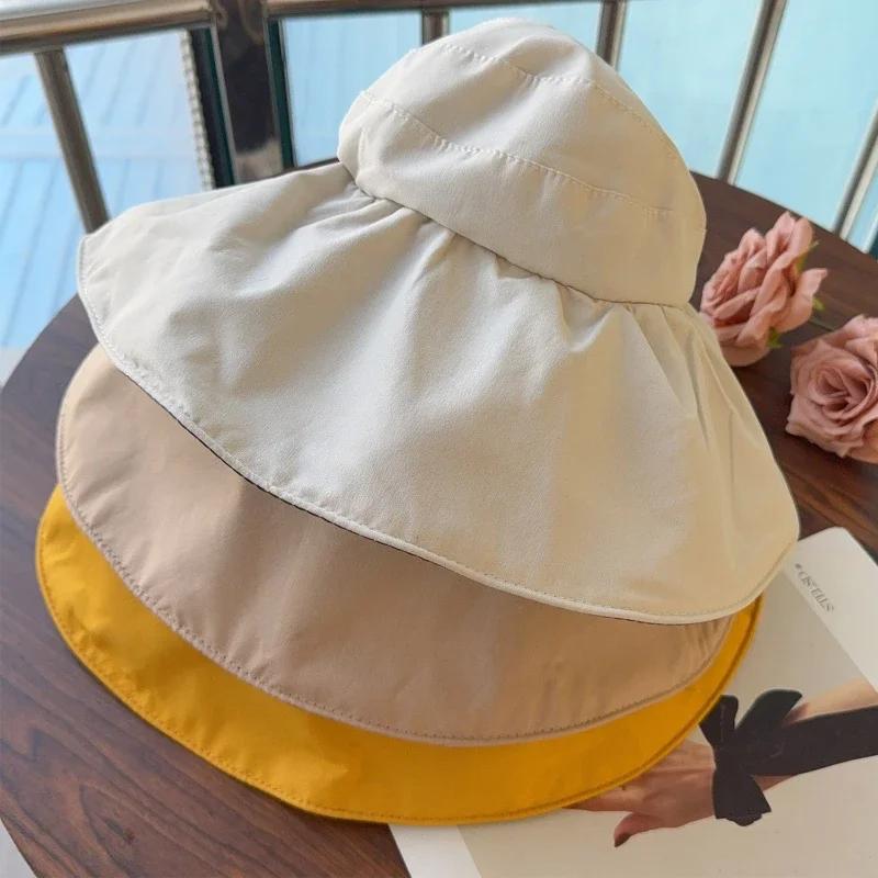 Sommer Leerer Oberteil Breitkrempiger Sonnenhut für Damen Anti-UV Sonnenschutz Fischerhut Damen Sonnenschutz Outdoor Strandkappe