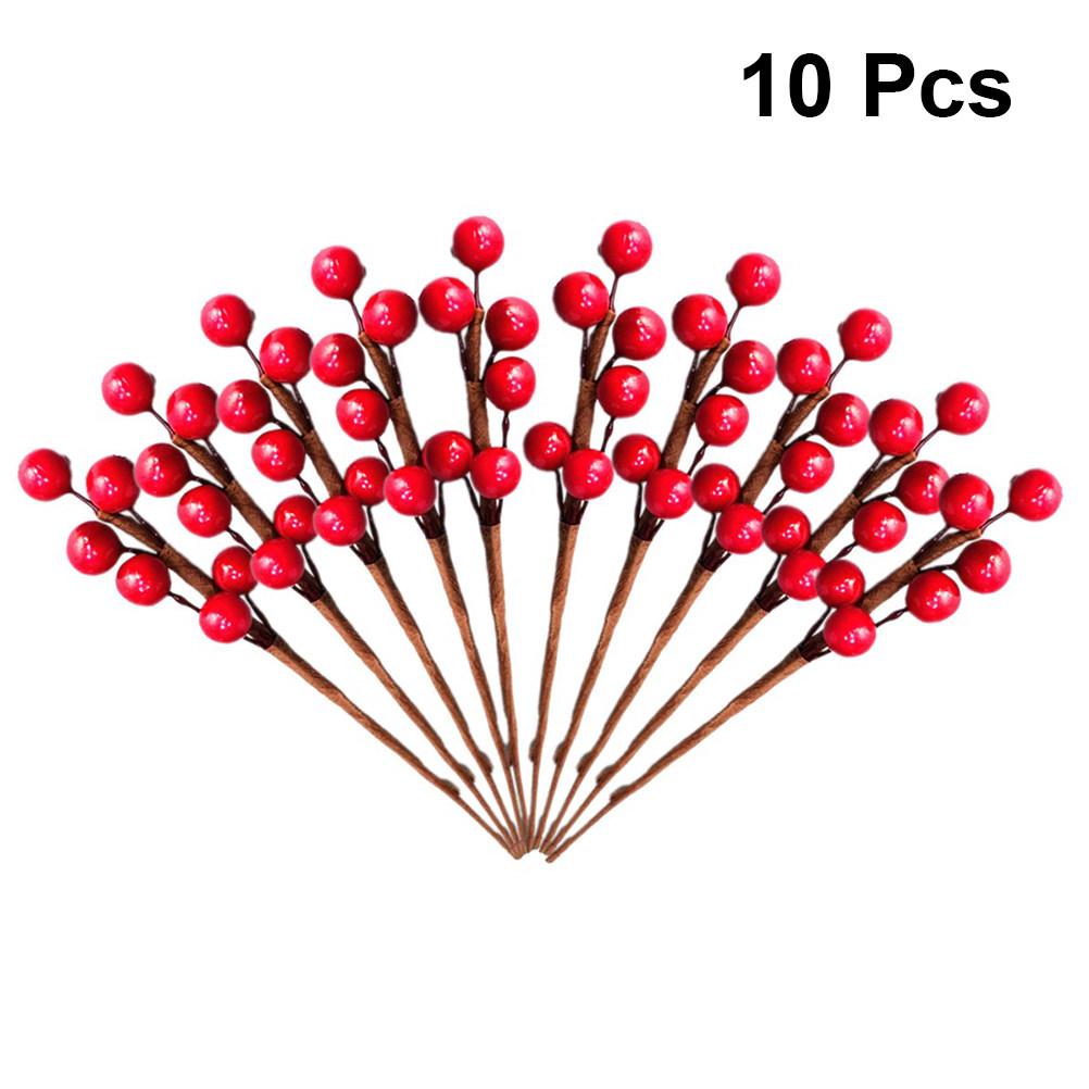 10Pcs Artificial Red Berry Twig DIY Berry Ornament Party Decoration Home Vase Christmas Photo Props Twig Decoration