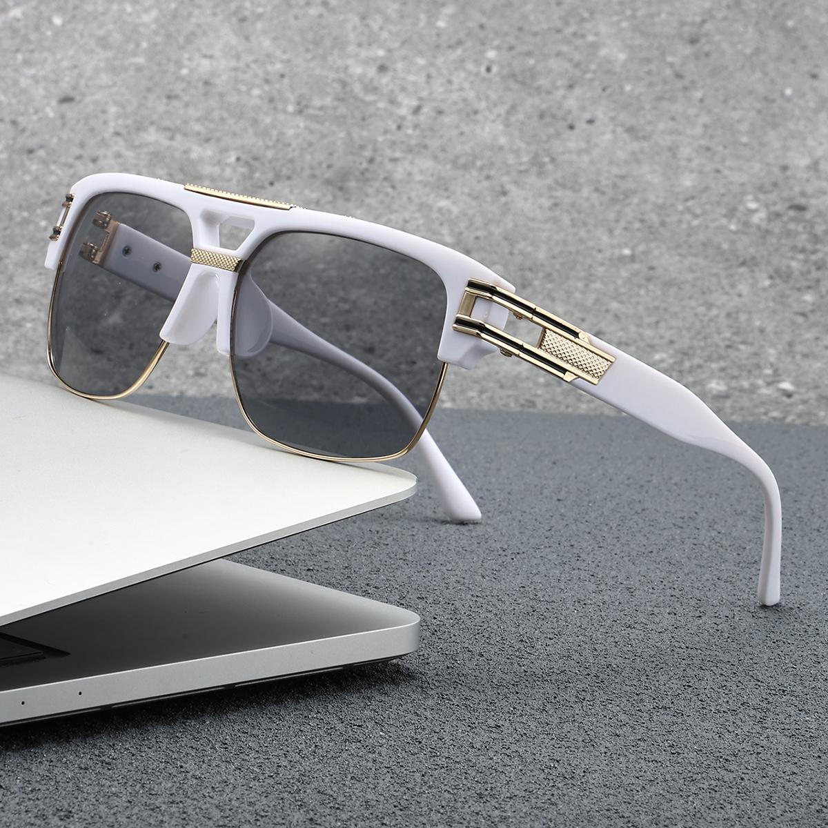 

Новый модный тренд полуободковые полноободковые солнцезащитные очки 1 пара женских и мужских квадратных личностных, изысканных и элегантных, солнцезащитных очков в стиле INS белый