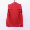 Lapel Sleeveless Single Breasted Flap Pockets Women Waistcoat Candy Color Ripped Holes Denim Vest Coat Streetwear