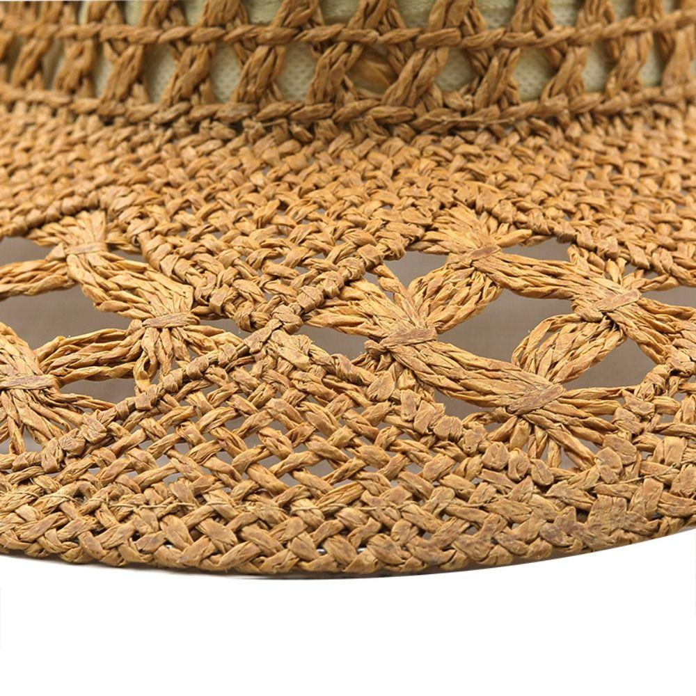 Wide Brim Western Cowboy Cap Curled Sun Hat Vintage Hollow Straw Hat  Daily