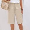 Women's Fashion Color Pocket Casual Drawstring Quarter Pants