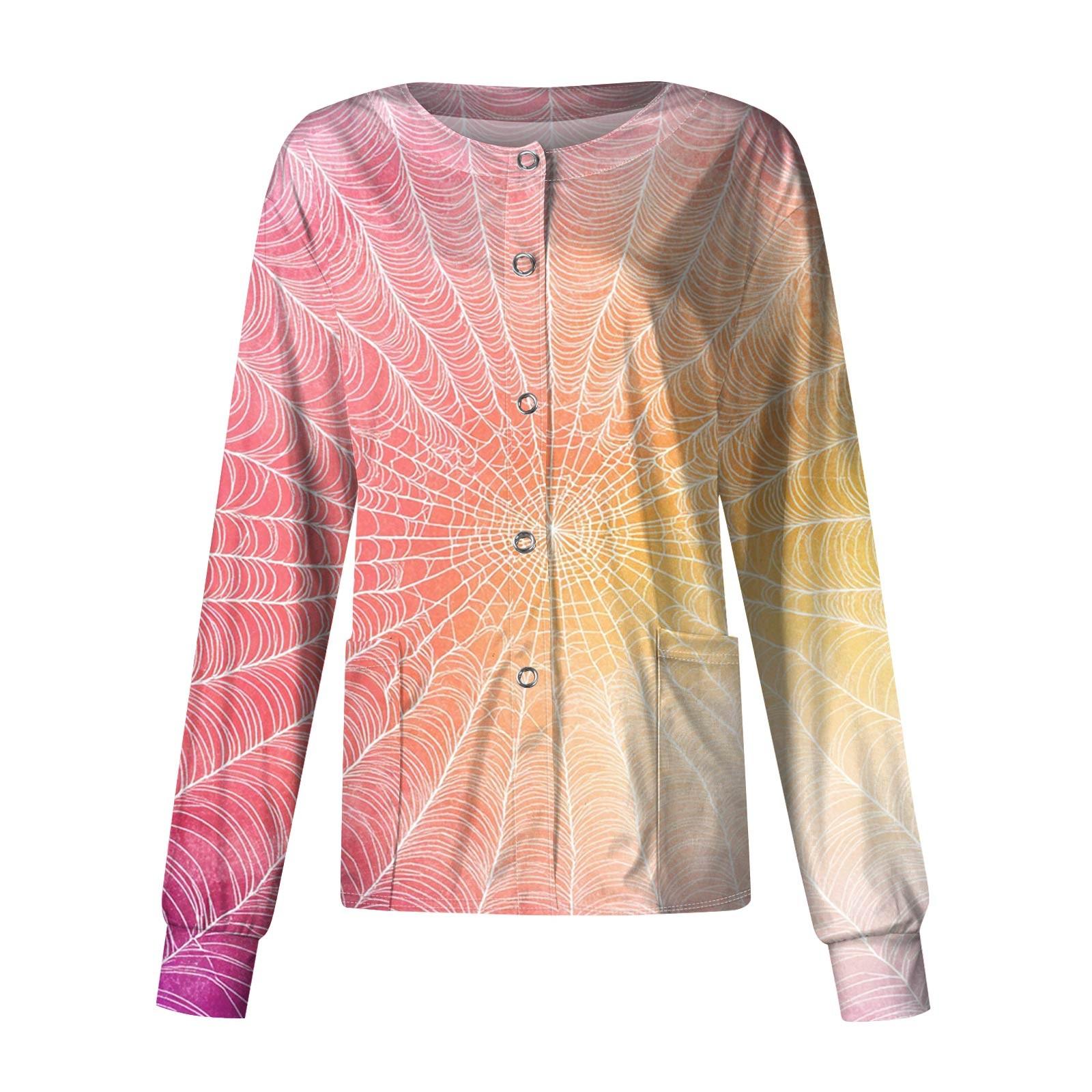 

Женская повседневная однобортная блузка с длинным рукавом на Хэллоуин с принтом, кардиган, верхняя одежда, униформа XL розовый