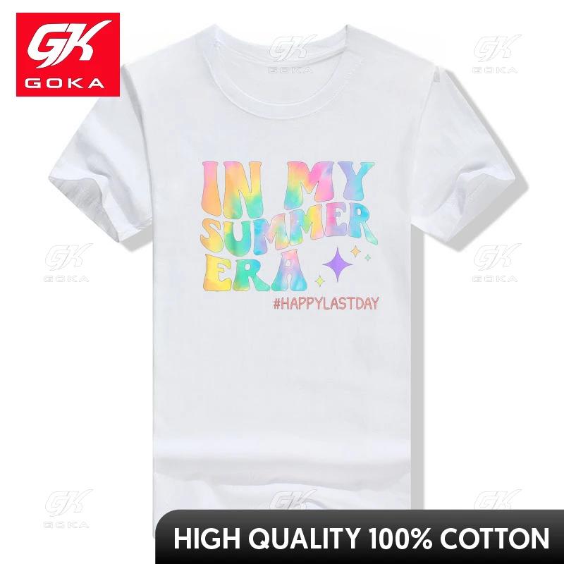Happy Last Day of School in My Summer Era Teacher Kids TShirt Tie Dye Colorful Letters Printed GOKA Tee Fashion Holiday Tops S