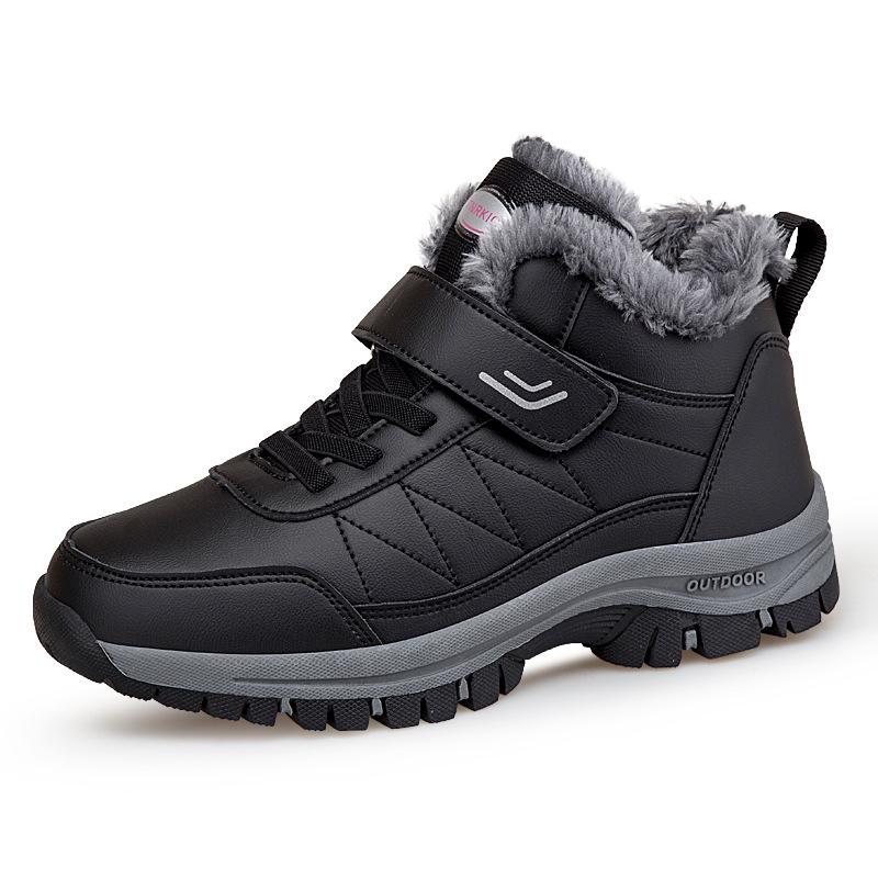 Women's Waterproof Non-Slip Warm Leather Snow Boots with Plus Velvet, Mid-Aged Comfort, Winter Cotton Walking Shoes