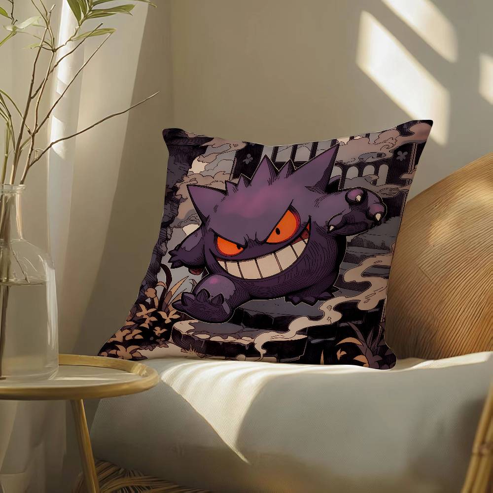 Pokemon Ghost Type Collection Anime Plush Pillow Cover Soft Short Plush Cushion Cover For Sofa Bedroom Decor Gift