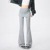 Korean-Style Drawstring Faux Two-Piece Flare Pants: Women's High-Waisted Slimming Drape Spring 2026 Casual Long Pants