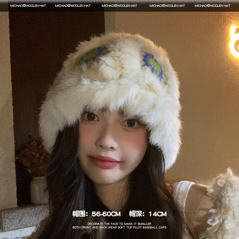 

Шапка-лев из кроличьего меха, осенне-зимняя, милая, теплая, плюшевая панама, универсальная, для маленького лица, пушистая шляпа-ведро average size [hat circumference: 56-60cm]