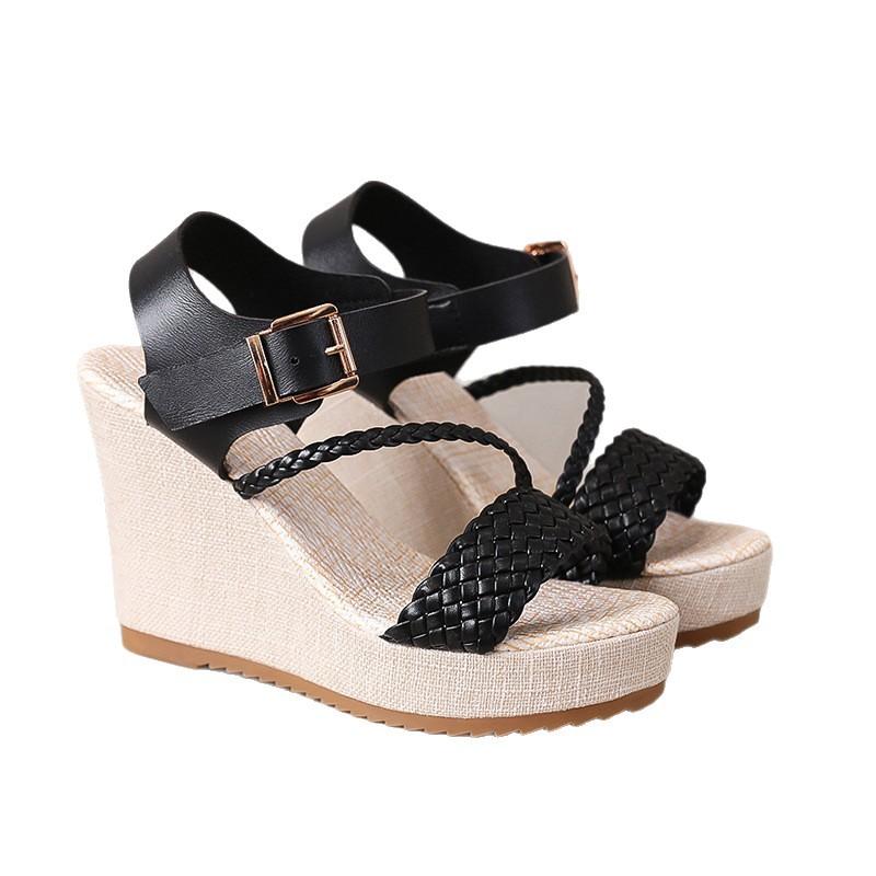 New Wedge Heel Women's Sandals Fashionable Platform Muffin Heel High Heel Straw Woven Daily Sandals