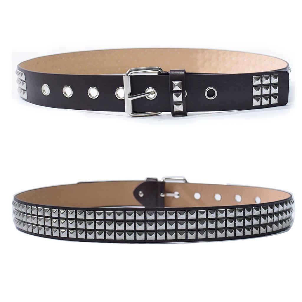 Unisex Square Bead Punk Style Stainless Steel Rivet Hip Hop Belt for Jeans