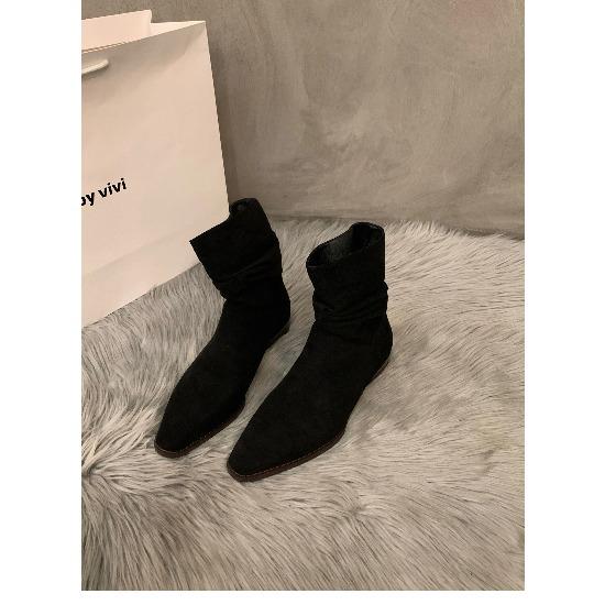 

Осень Зима Высокое Качество Женские Ботильоны Мода Искусственная Замша Ретро Новинка Плиссированный Дизайн Низкий Каблук Ботинки Наездника Botas Mujer 39