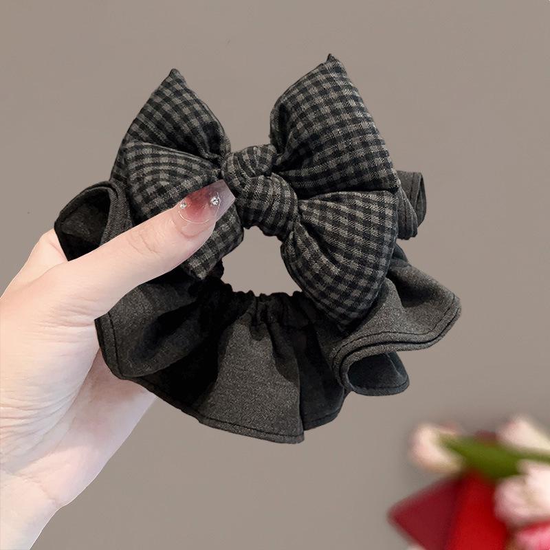 Versatile Plaid Bow Scrunchie Hair Tie - Elegant Women's Ponytail Accessory