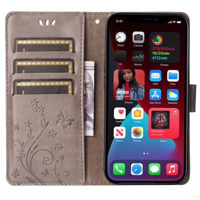 Dla iPhone 15 Pro Ochronne etui na telefon Wytłaczane motyle Skóra PU Portfel Etui z podstawką ze smyczą
