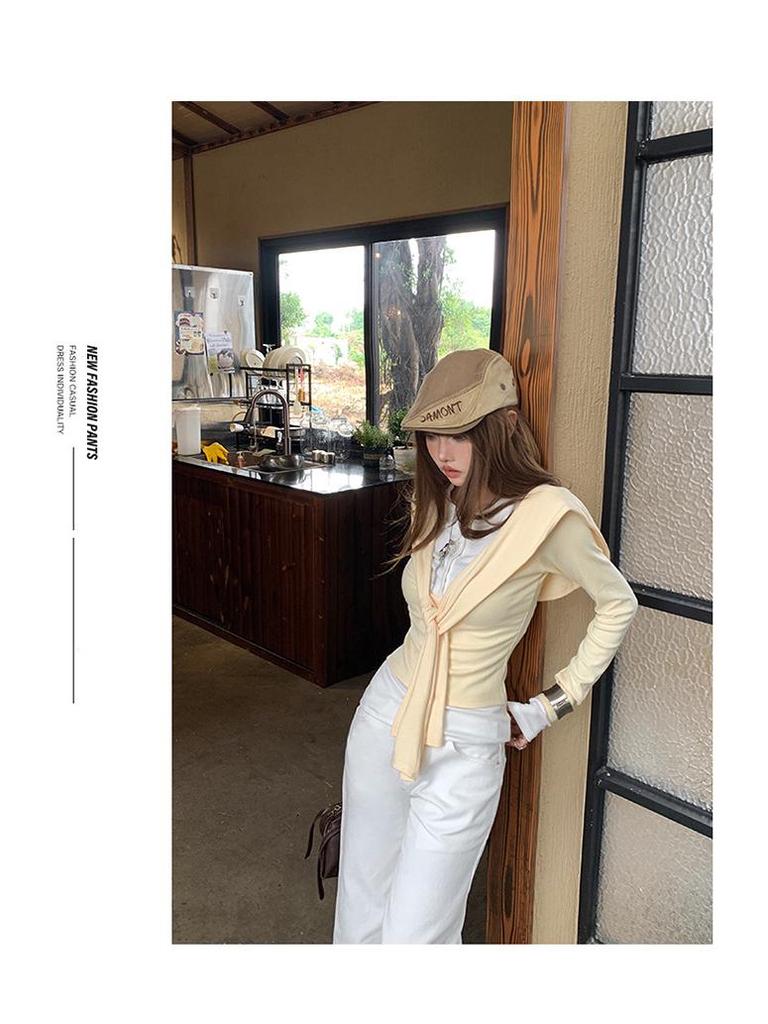 Women's Autumn 2025 White Retro Low-Waist Loose Straight-Leg Floor-Length Jeans