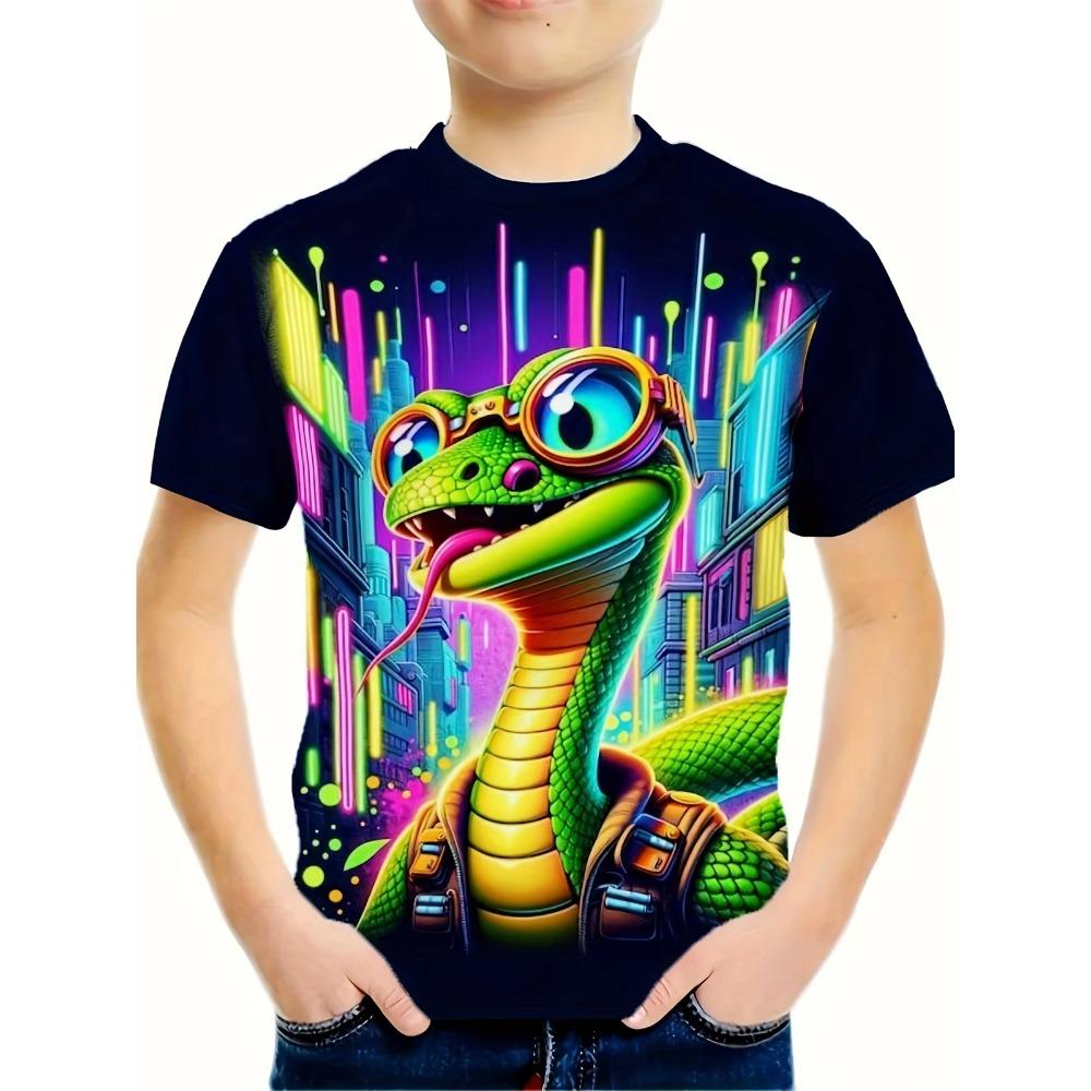 

3D Dragon Graphic T-Shirt for Boys Children s Round Neck Short Sleeve Cartoon Animal Top Tee-Shirt 140