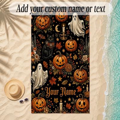 Halloween Theme Soft Beach Towel Personalized Custom Name Text Towel Portable for Beach Pool Travel