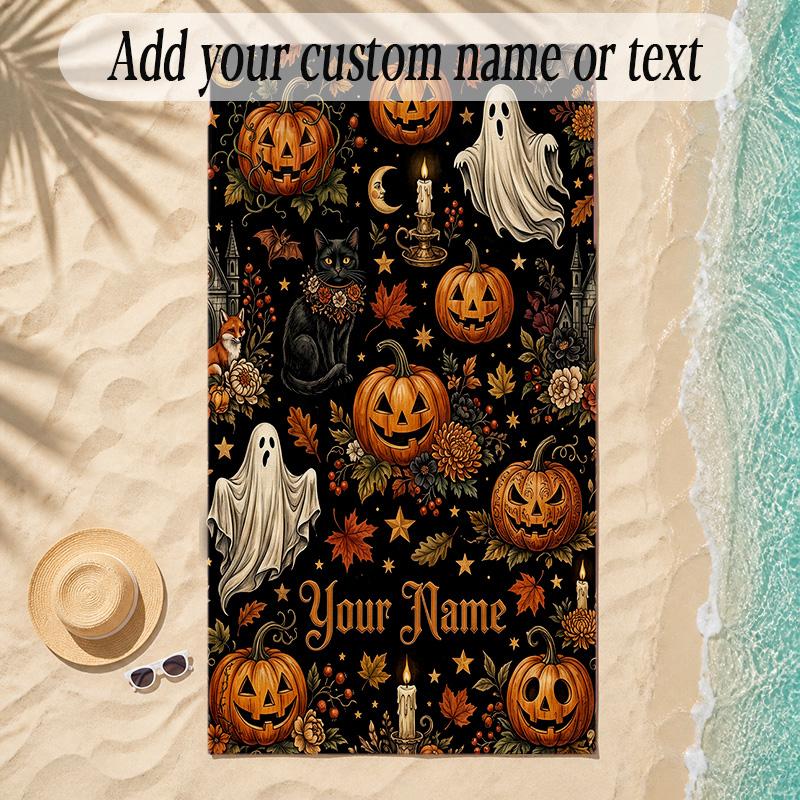 Halloween Theme Soft Beach Towel Personalized Custom Name Text Towel Portable for Beach Pool Travel