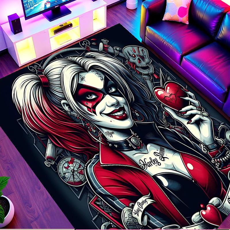 Harley Quinn Joker Print Rug, Washable Floor Carpet, For Entryway Dorm Laundry Room Office Study, Home Decor Birthday Christmas Gift