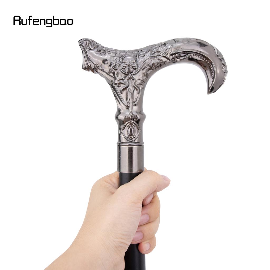Silberner Totenkopf Blumenkopf Gehstock Mode Dekorativer Spazierstock Gentleman Elegant Cosplay Stock Knauf Krummstab 93cm