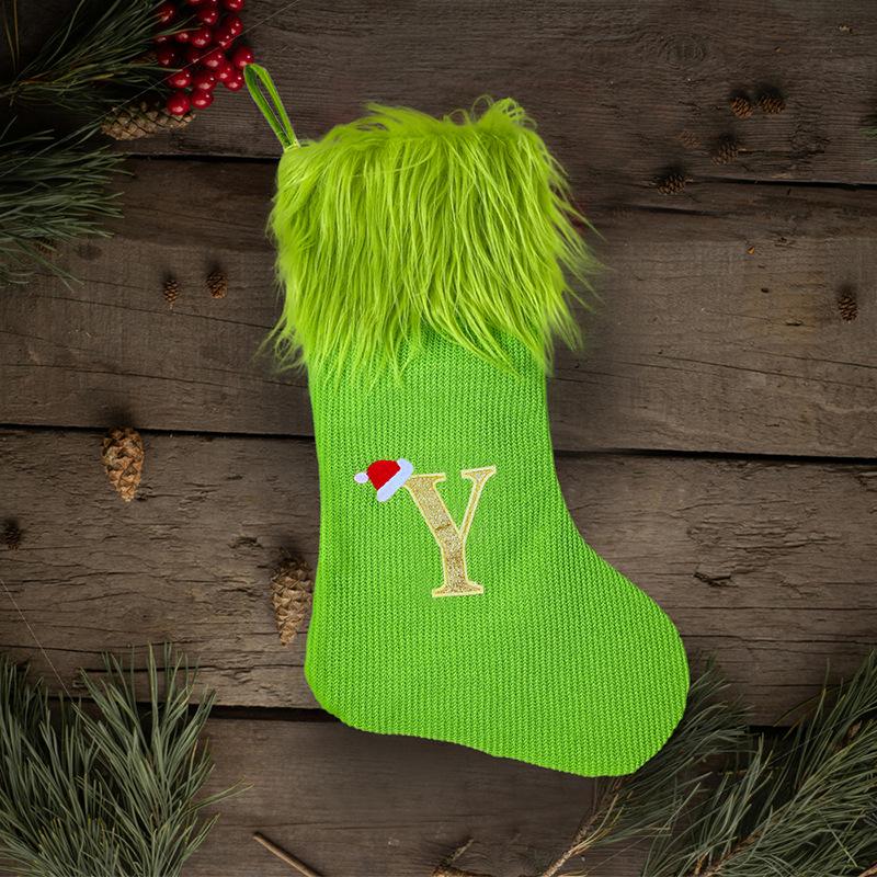 Large Knitted Green Monster Christmas Stockings for Home Decoration