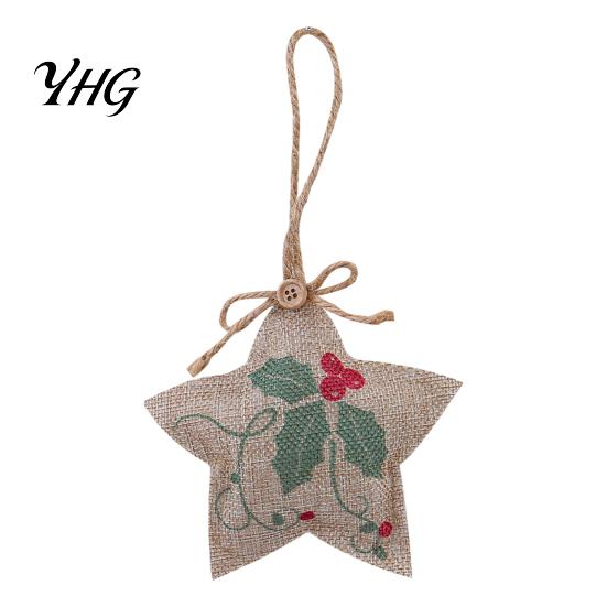 Festive Garland Hanging Supplies Burlap Christmas Ornaments, Rustic Linen Fabric Decoration, Tree Ball Stocking Indoor Party Decorations Star