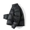 Men's Korean Style Black PU Leather Cotton Jacket - Short Stand Collar, Loose Fit, Plus Size, Thickened for Winter.
