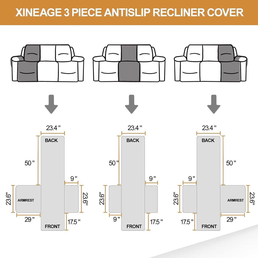 Waterproof Sofa Cover Grid with Pockets Protector for 1/2/3 Seat Armchair Recliner Multi-Color Stain-Resistant Couch Cushion