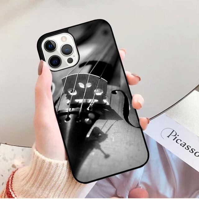 Black And White Violin Cello Phone Case Back Cover for iPhone 17 Air 16 15 14 13 11 12 Pro Max PlusS Shell Coque