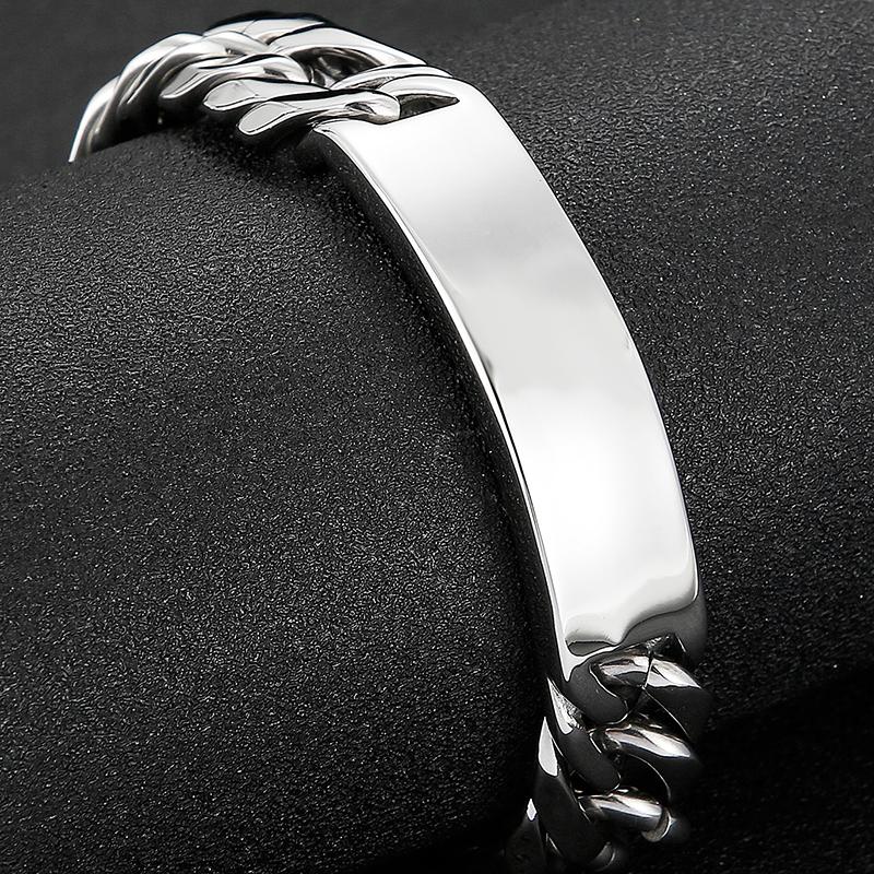 Name Bar ID Bracelet for Men Stainless Steel Cuban Curb Link Chain Customized Logo Engraveable Men's Wrist Bracelets Bangle