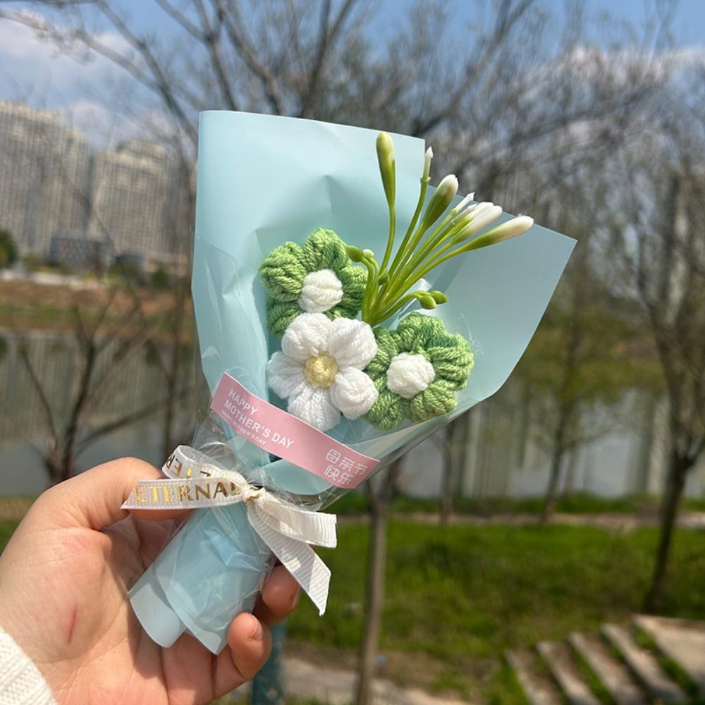 

Handmade Knitted Flower Bouquets Fake Flower Crochet Artificial Flower Wedding Party синій