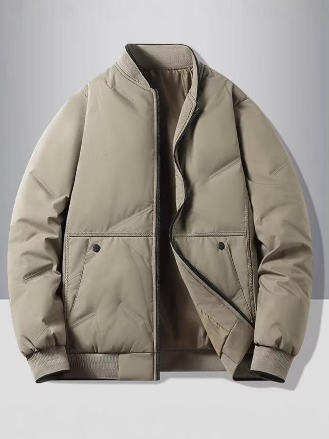 Chao Lun Bu Men's Thick Stand Collar Jacket - High-End Autumn/Winter Warm Cotton Dad Coat