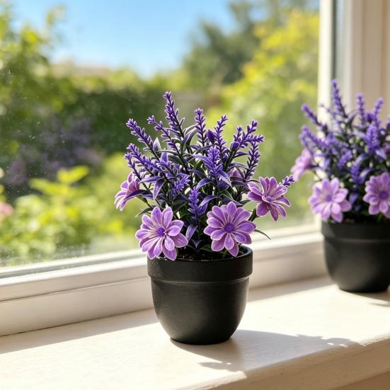 Simulated Lavender Potted Plant No Watering Maintenance-Free Faux Lavender for Indoor Decor Allergy