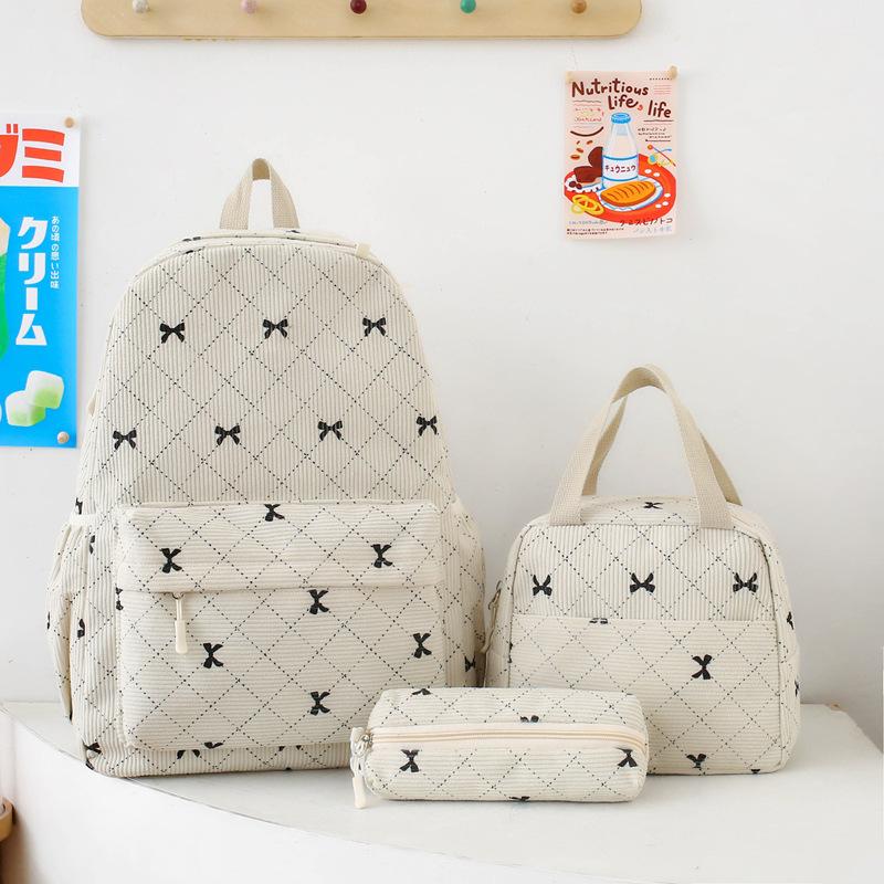 Schoolbag Wholesale New Teen School Bag Corduroy Printing Primary School High School College Student Double Shoulder Back Computer Bag