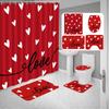 4-piece Valentine's Day Shower Curtain Bathroom Set - Red Love Carpet Toilet Seat Cushion, Absorbent Shower Pad