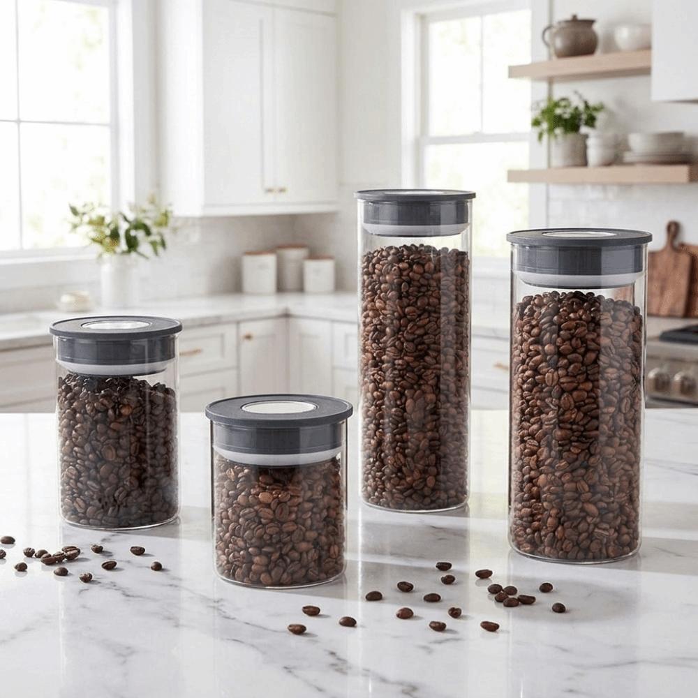Glass Vacuum Coffee Canisters Transparent Coffee Beans Storage Bottle Grain Storage