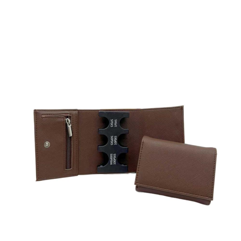 

Zipper Bag Tri-fold Coin Purse with Buckle Men s Small Wallet 2-In-1 Coin Clip Organizer Business кавовий