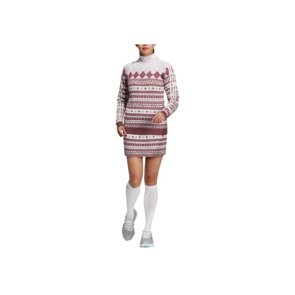 Adidas Round Neck Pullover Pattern Print All Over Brand Logo Embroidery Knit Sweater Women Sweater Light-Deep-Red HG8213