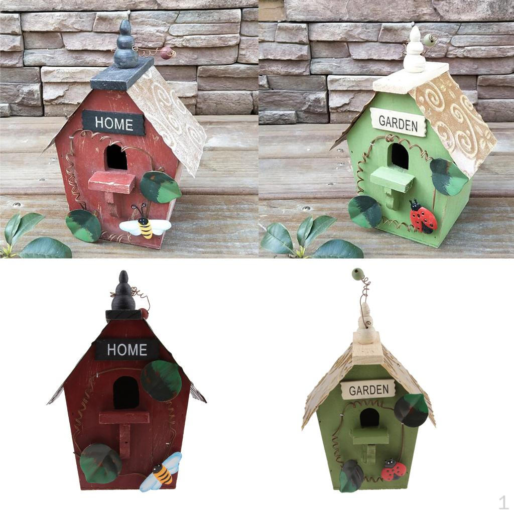 

2 Pieces Country Cottages Wood Hanging Birdhouse Condo Crafts Bird House