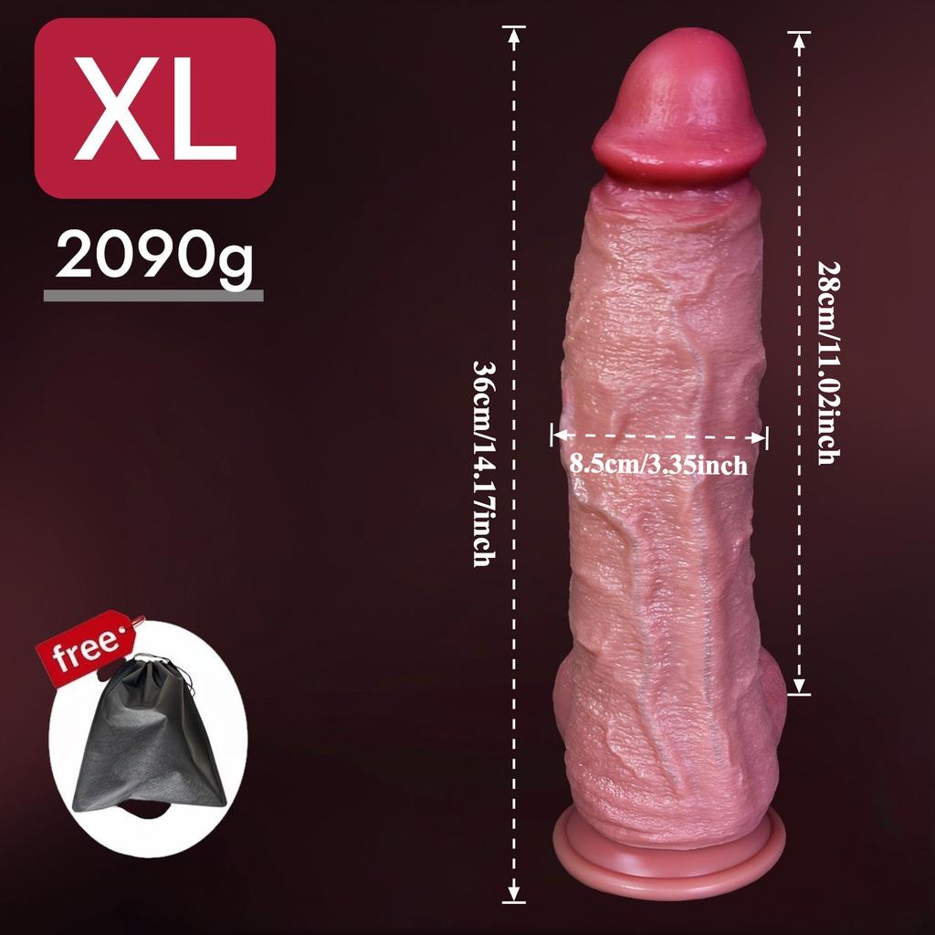 Extra Large Realistic Liquid Silicone Dildo, S/L/XL/XXL Sizes, Thick Soft Skin-Like Texture with Strong Suction Cup, Hands-Free Adult Toy