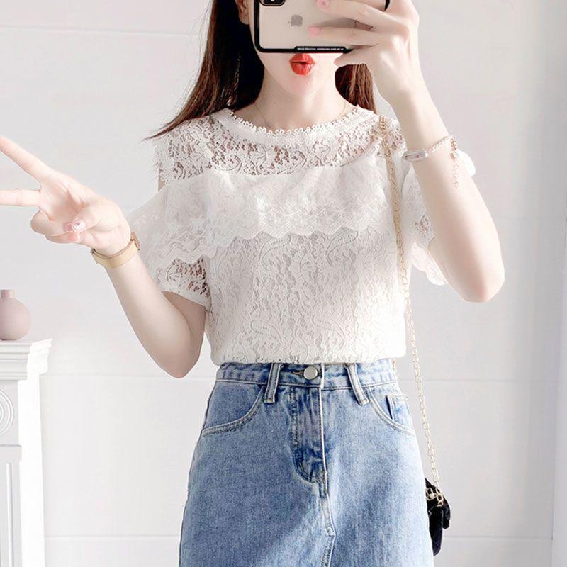2026 Summer Chic: Off-Shoulder Lace Top & High-Waisted Denim Skirt Set for Women S 80-95 lbs