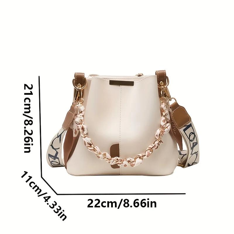 New Luxury Fashion Women's Shoulder Bag Large Capacity Bucket Bag With Ribbon Chain Crossbody Bag Commuting