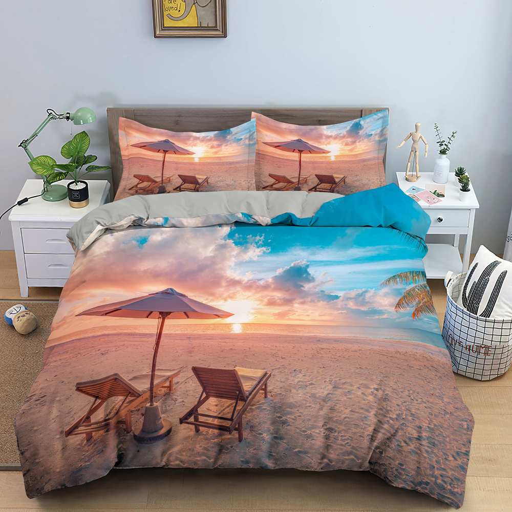 3D Nature Landscape King Queen Duvet Cover Flowers Green Leaves Bedding Set Shimen View Quilt Cover Polyester Comforter Cover