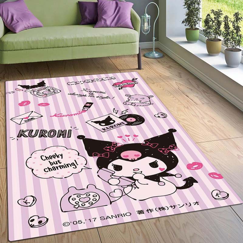 Stylish Kuromi Cartoon Rug, Suitable for Bedrooms, Living Rooms, Sofas, Doormats, and Large-sized Non-slip W-shaped Rugs.